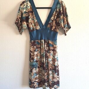 Wet Seal Y2K Floral Kimono Dress Empire Waist Vneck Soft Boho Whimsical Medium